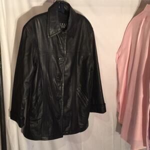 Vintage black leather 3/4 length lined coat worn 1